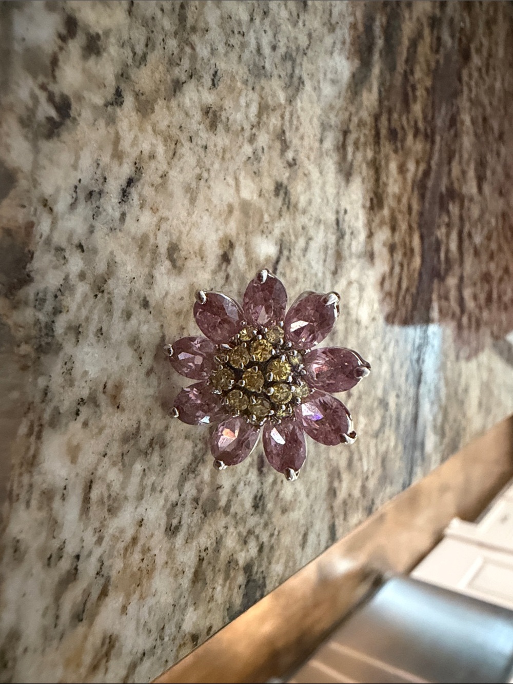 Pink Crystal Floral Ring with Gold-Tone Center
